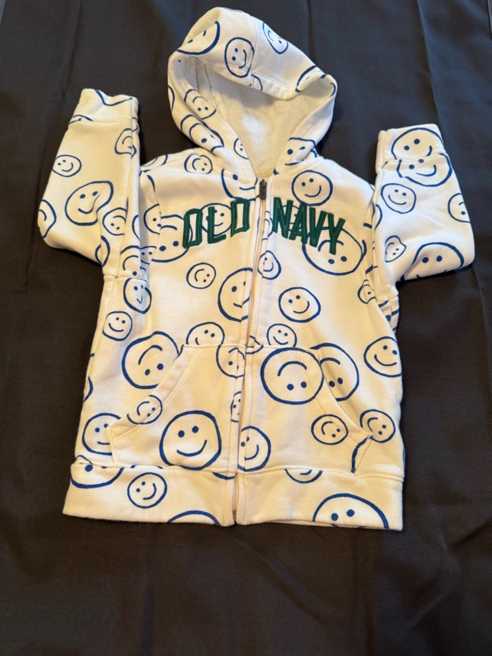 Old Navy Toddler Smiley Face Zip-Front Hoodie Size 4T Cream Blue Green Graphic